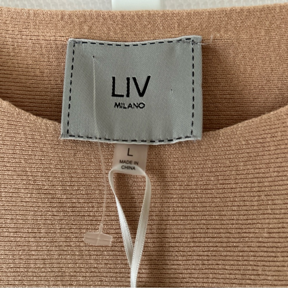 Liv Milano Woman’s Large Bisquit Pearl Lace Sleeve Design Pullover Stretch Top - Picture 3 of 13
